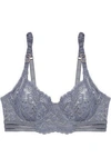 STELLA MCCARTNEY WOMAN ISABEL FLOATING CORDED LACE UNDERWIRED BALCONETTE BRA ANTHRACITE,GB 1874378722858595