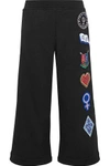 OPENING CEREMONY WOMAN SORORITY CROPPED APPLIQUÉD COTTON-JERSEY TRACK PANTS BLACK,US 1050808855673