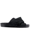 RICK OWENS RICK OWENS WOMAN MOBIUS GATHERED NUBUCK SLIDES BLACK,3074457345619149734