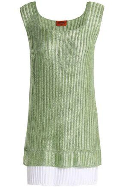 Missoni Woman Layered Metallic Ribbed-knit Tank Light Green
