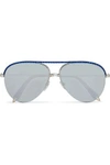 VICTORIA BECKHAM WOMAN CLASSIC VICTORIA AVIATOR-STYLE LEATHER-TRIMMED METAL AND ACETATE SUNGLASSES COBALT BLUE,US 4772211931986711