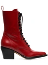 Chloé Chloe Rylee Shiny Leather Lace Up Buckle Boots In Red