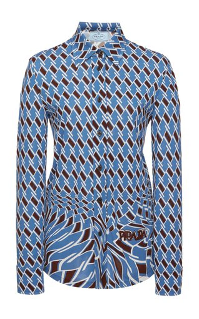 Prada Argyle-jersey Button-front Shirt, Blue Pattern