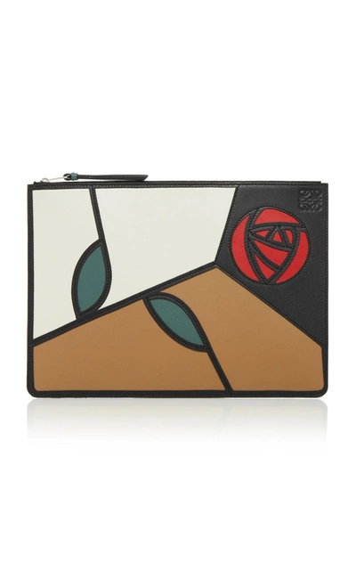 Loewe Roses Patchwork Leather Pouch In Brown