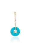 THE LAST LINE SINGLE DIAMOND AND TURQUOISE DECO DROP EARRING,SSE022B