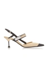 Prada Canvas-trimmed Leather Pumps In Neutral