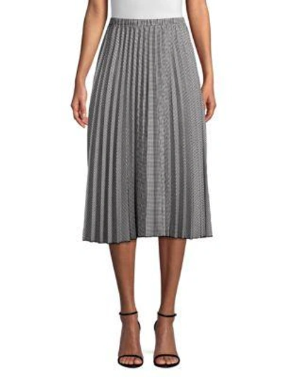 Donna Karan Houndstooth Pleated A-line Skirt In Black Combo