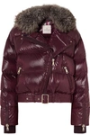 MONCLER SHEARLING-TRIMMED QUILTED PATENT-SHELL DOWN JACKET