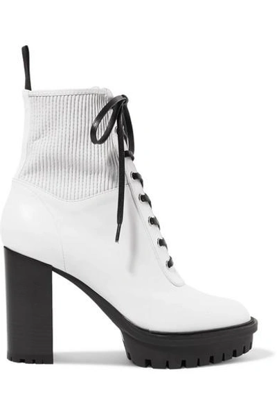 Gianvito Rossi Leather Stretch Platform Combat Booties In White