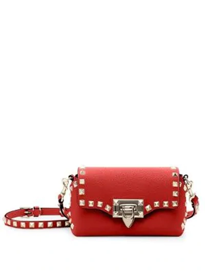 Valentino Garavani Mini Rockstud Leather Crossbody Bag In Rouge Pur