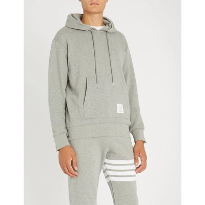 Thom Browne Striped Long-sleeved Cotton-jersey Hoody In Grey
