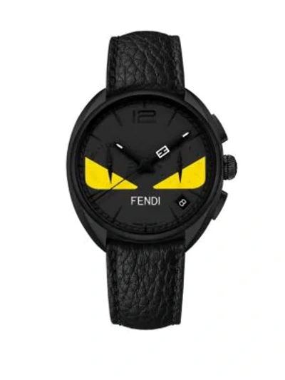 Fendi Momento Bug Chronograph Leather Strap Watch, 40mm In Black/yellow
