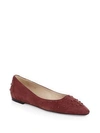 Tod's Studded Suede Flats In Burgundy