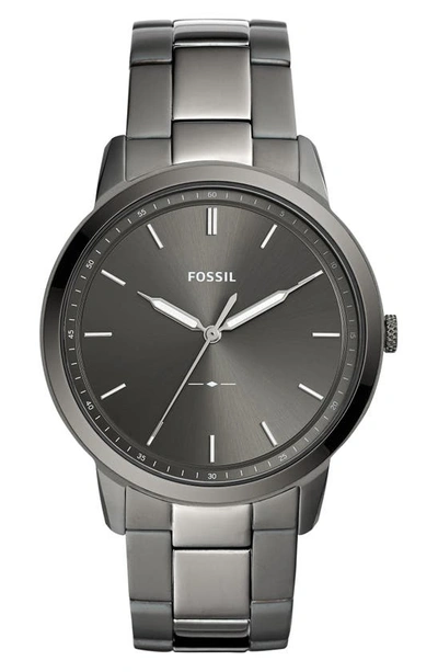 Fossil Men's The Minimalist Black Stainless Steel Bracelet Watch 44mm Fs5308 In Smoke Plating