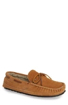 Minnetonka Men's Casey Lined Suede Moccasin Slippers Men's Shoes In Tan/beige