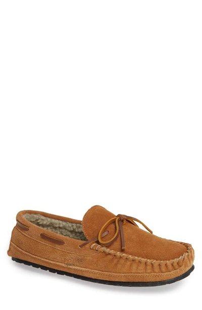 Minnetonka Men's Casey Lined Suede Moccasin Slippers Men's Shoes In Tan/beige