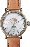 SHINOLA THE RUNWELL MOON PHASE LEATHER STRAP WATCH, 38MM,S0120109235