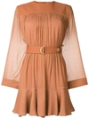 CHLOÉ CHLOÉ BELTED DRAPED DRESS - BROWN