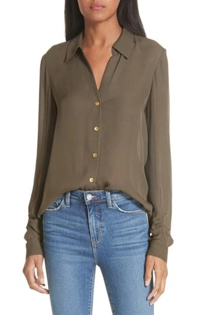 L Agence L'agence Fiona Shirred Sleeve Blouse In Black In Dark Olive
