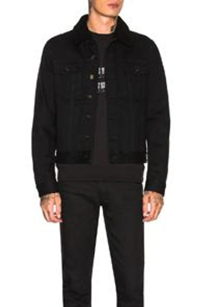 Saint Laurent Black Denim Patch Jacket In Coated Black