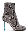 VETEMENTS VETEMENTS PYTHON EMBOSSED ANKLE TOE BOOTS IN GRAY,ANIMAL PRINT.,VETF-WZ43