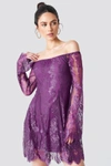 NA-KD Off Shoulder Lace Mini Dress Purple