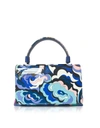 EMILIO PUCCI BLUE SILK AND LEATHER TOP HANDLE SHOULDER BAG,10667484
