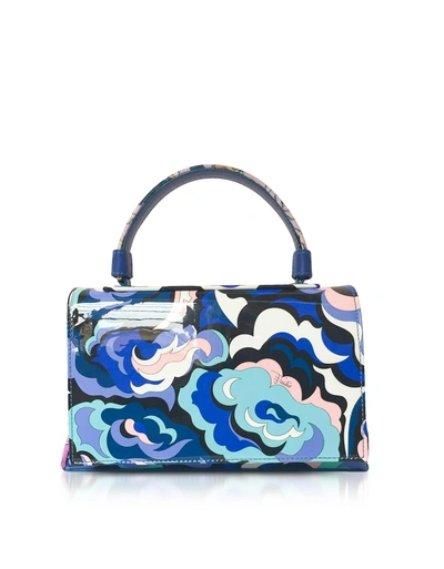 Emilio Pucci Blue Silk And Leather Top Handle Shoulder Bag