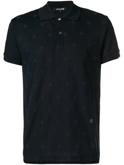 Roberto Cavalli Embroidered Heraldic Logo Polo In Blue