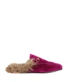 Gucci Pink Princetown Velvet Fur Lined Mules In Fucsia