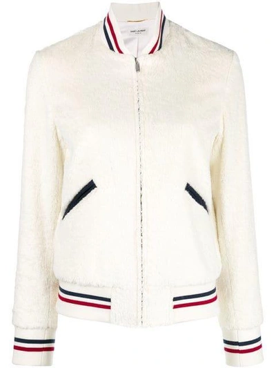 Saint Laurent Teddy Faux Fur Bomber Jacket In White
