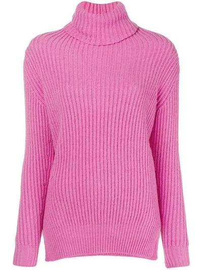 Avant Toi Ribbed Roll Neck Sweater In Pink