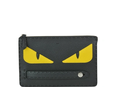 Fendi Monster Textured Leather Pouch In Black