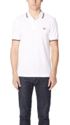 Fred Perry Mens Twin Tipped Signature Polo Shirt Nos In White/red/navy