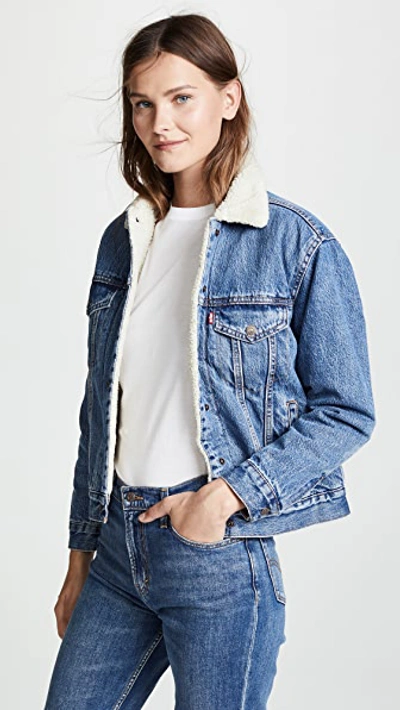 Levi's Shearling-collar Denim Jacket In Blue