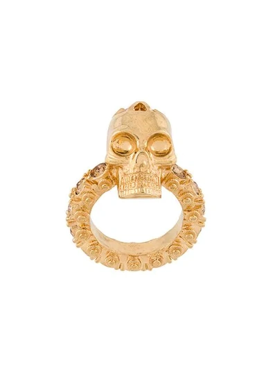 Alexander Mcqueen Jewelled Skull Ring In Gold