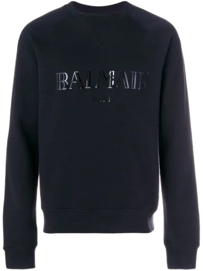 Balmain Logo Print Jersey Sweater In Blue