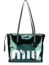 MIU MIU MIU MIU EMERALD GREEN LOGO SEQUIN TOTE BAG