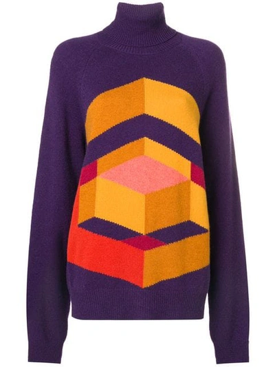 Bottega Veneta Geometric Intarsia Sweater In Purple