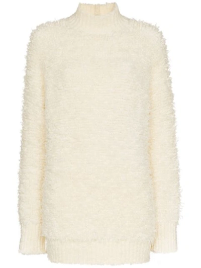 Marni Fur Effect Wool Blend Knit Sweater In White