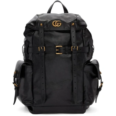 Gucci Gg-plaque Crinkled-leather Backpack In Black