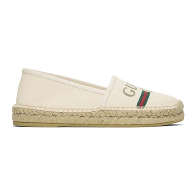 Gucci Leather-trimmed Logo-print Canvas Espadrilles In White