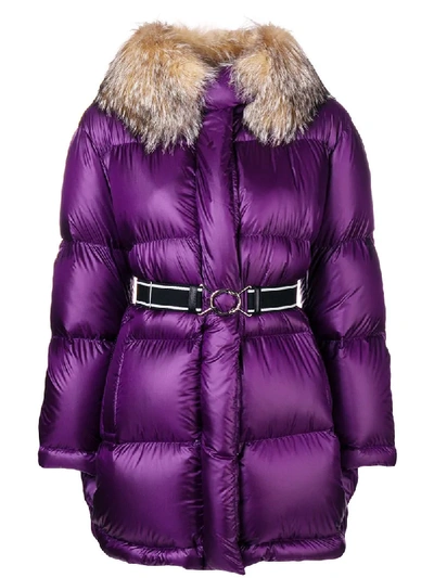 Prada Fur-trimmed Down Coat In Purple