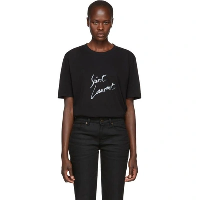 Saint Laurent Printed Cotton-jersey T-shirt In Black