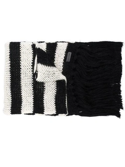 Saint Laurent Striped Knit Scarf In White,black