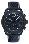 MOVADO BOLD SPORT CHRONOGRAPH LEATHER STRAP WATCH, 44MM,3600516