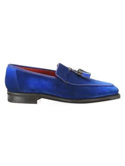 Corthay Dover Tassel Pullman Suede Loafers In Cobalt Blue