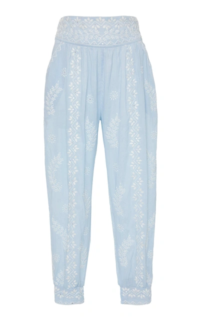 Juliet Dunn Embroidered Cotton Lounge Trousers In Blue