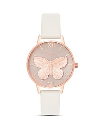 Olivia Burton 3d Butterfly Leather Strap Watch, 30mm In Blush/ Rose Gold