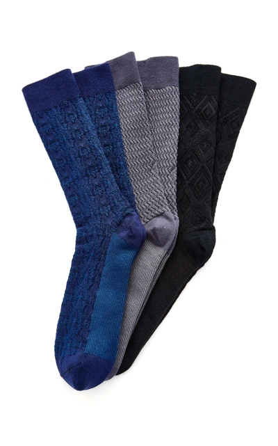 Ace & Everett Set-of-three Wool Socks In Multi